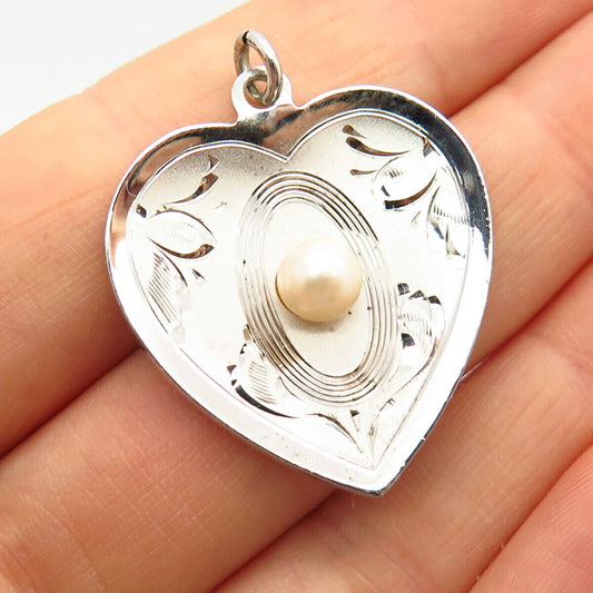 925 Sterling Silver Vintage Theda Real Pearl Heart Design Pendant