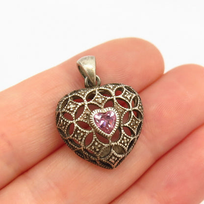 925 Sterling Silver Avon Morganite-Tone C Z Heart Pendant