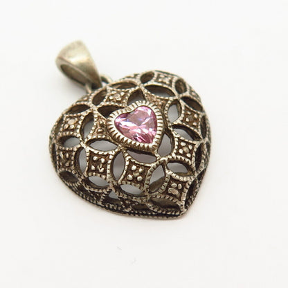 925 Sterling Silver Avon Morganite-Tone C Z Heart Pendant