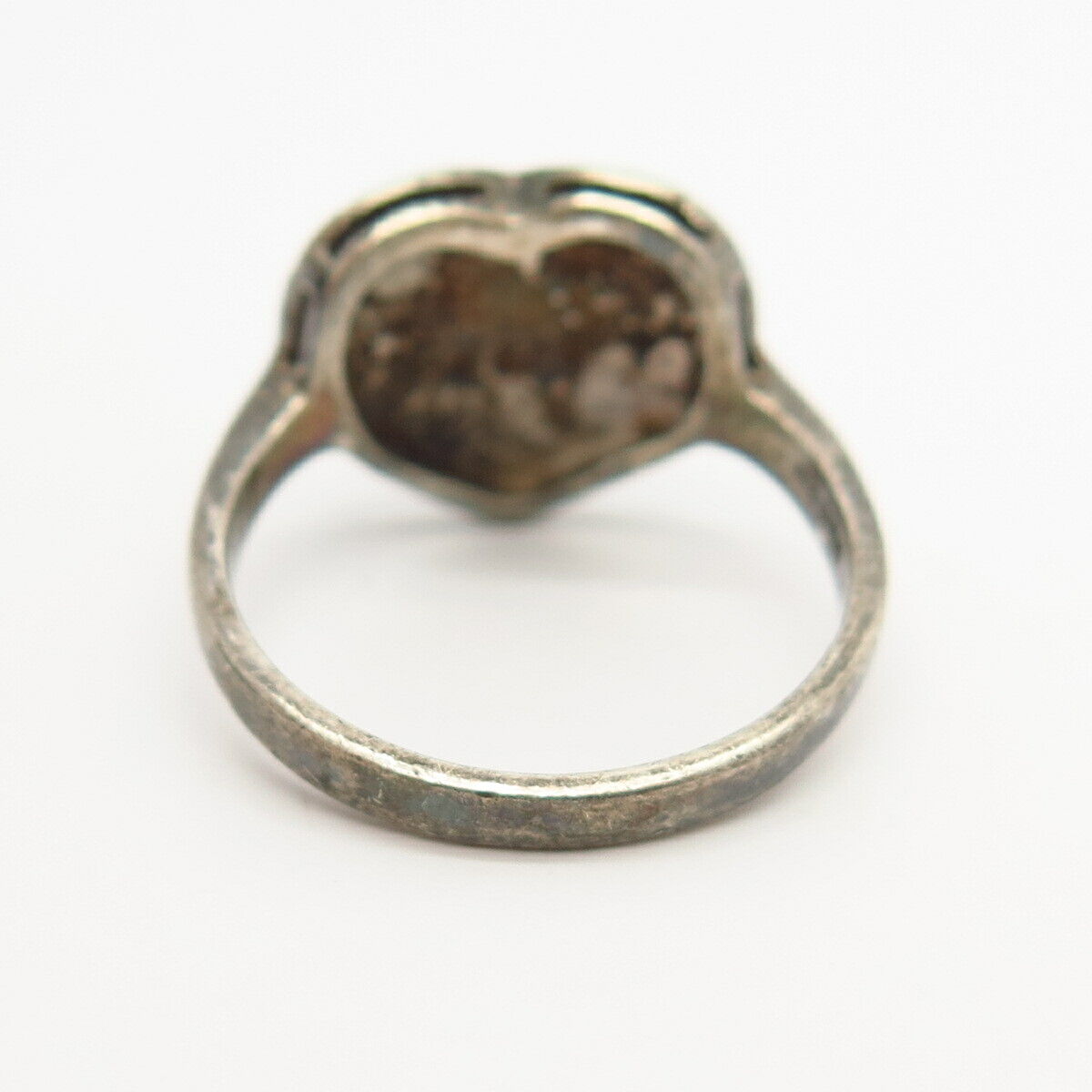 925 Sterling Silver Real Marcasite Gem Heart Design Ring Size 7