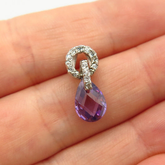 925 Sterling Silver White & Violet C Z Dangling Small Slide Pendant