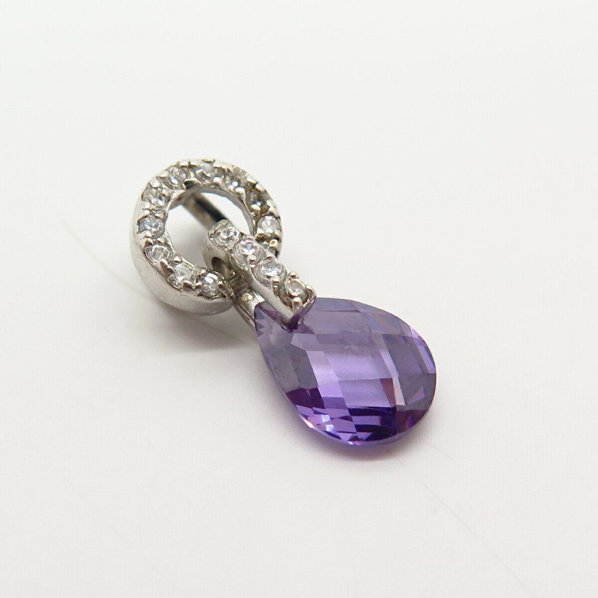 925 Sterling Silver White & Violet C Z Dangling Small Slide Pendant