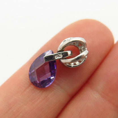 925 Sterling Silver White & Violet C Z Dangling Small Slide Pendant