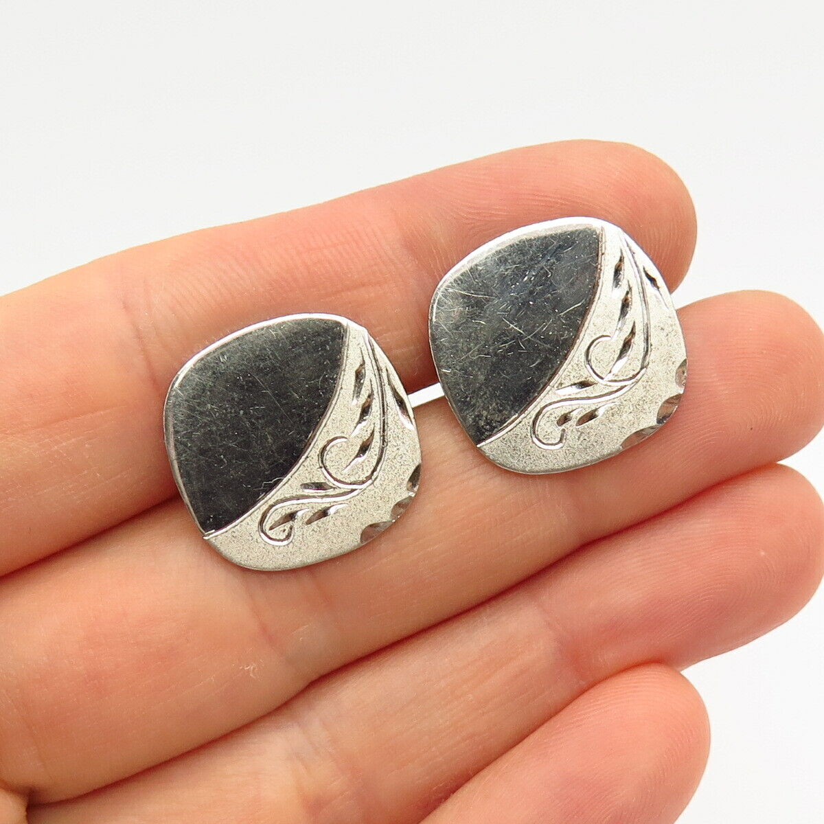 925 Sterling Silver Vintage Etched Floral Design Cufflinks