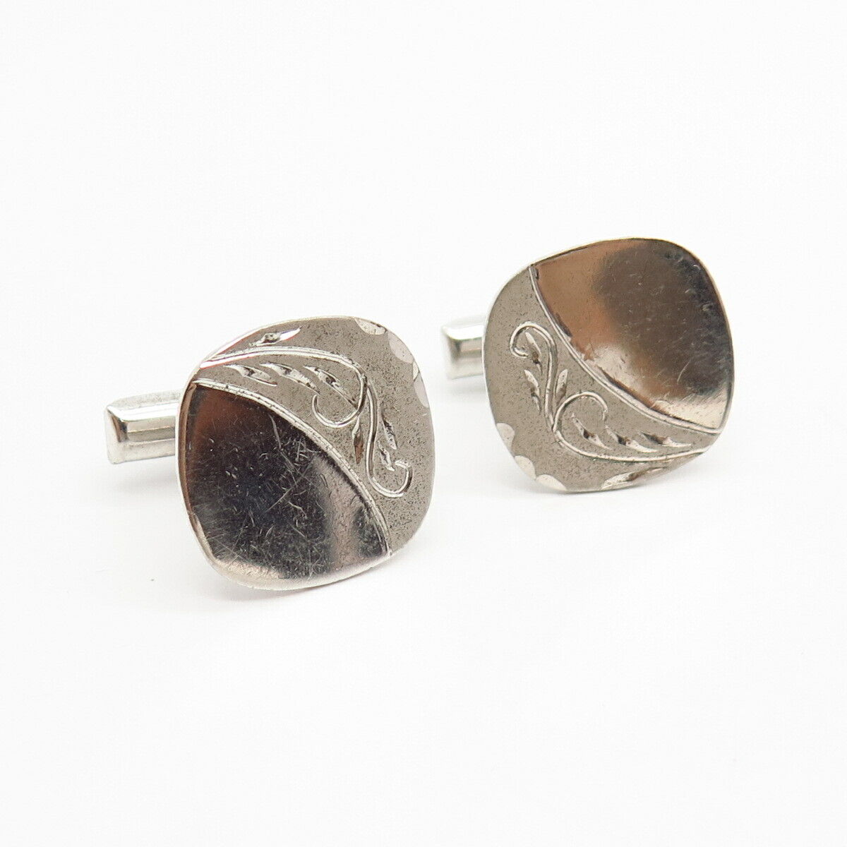 925 Sterling Silver Vintage Etched Floral Design Cufflinks