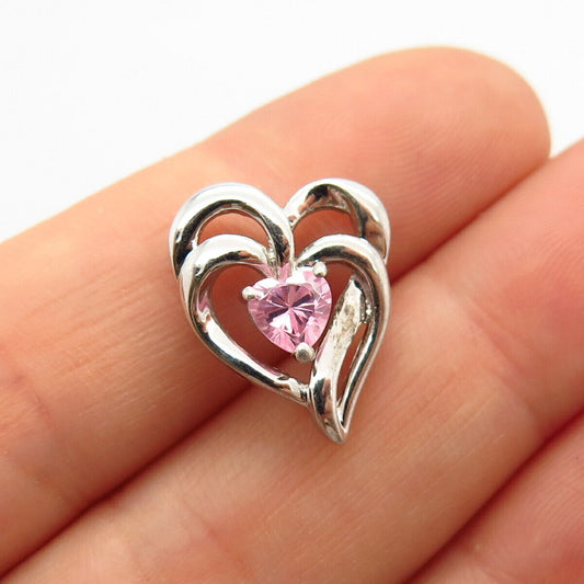 925 Sterling Silver Morganite-Tone C Z Double Heart Slide Pendant