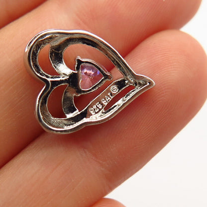 925 Sterling Silver Morganite-Tone C Z Double Heart Slide Pendant