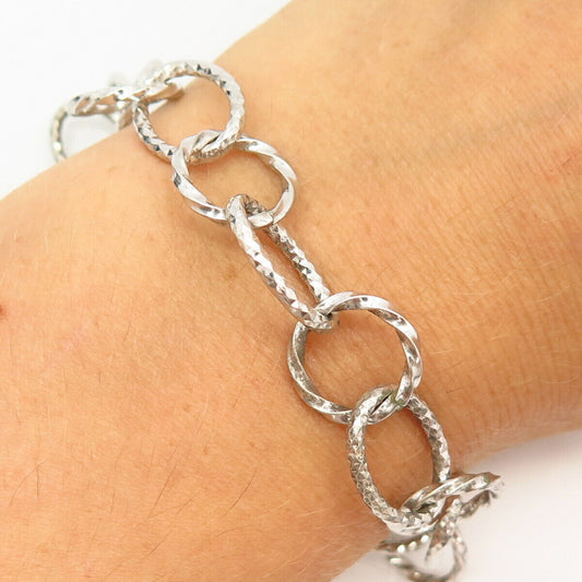 925 Sterling Silver Textured / twisted Design Link Bracelet 6.5"