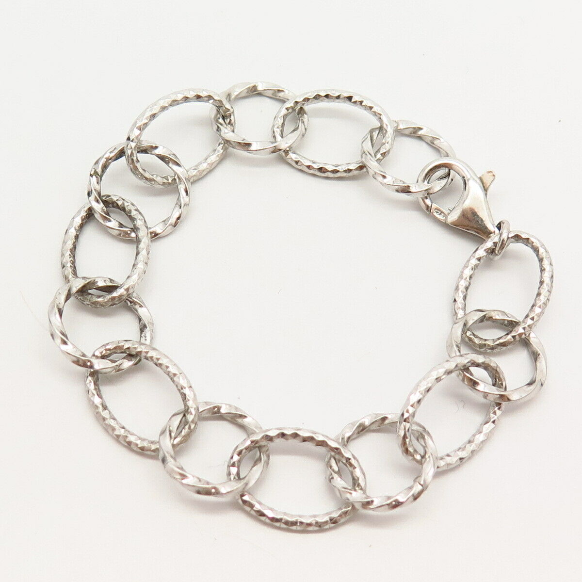 925 Sterling Silver Textured / twisted Design Link Bracelet 6.5"