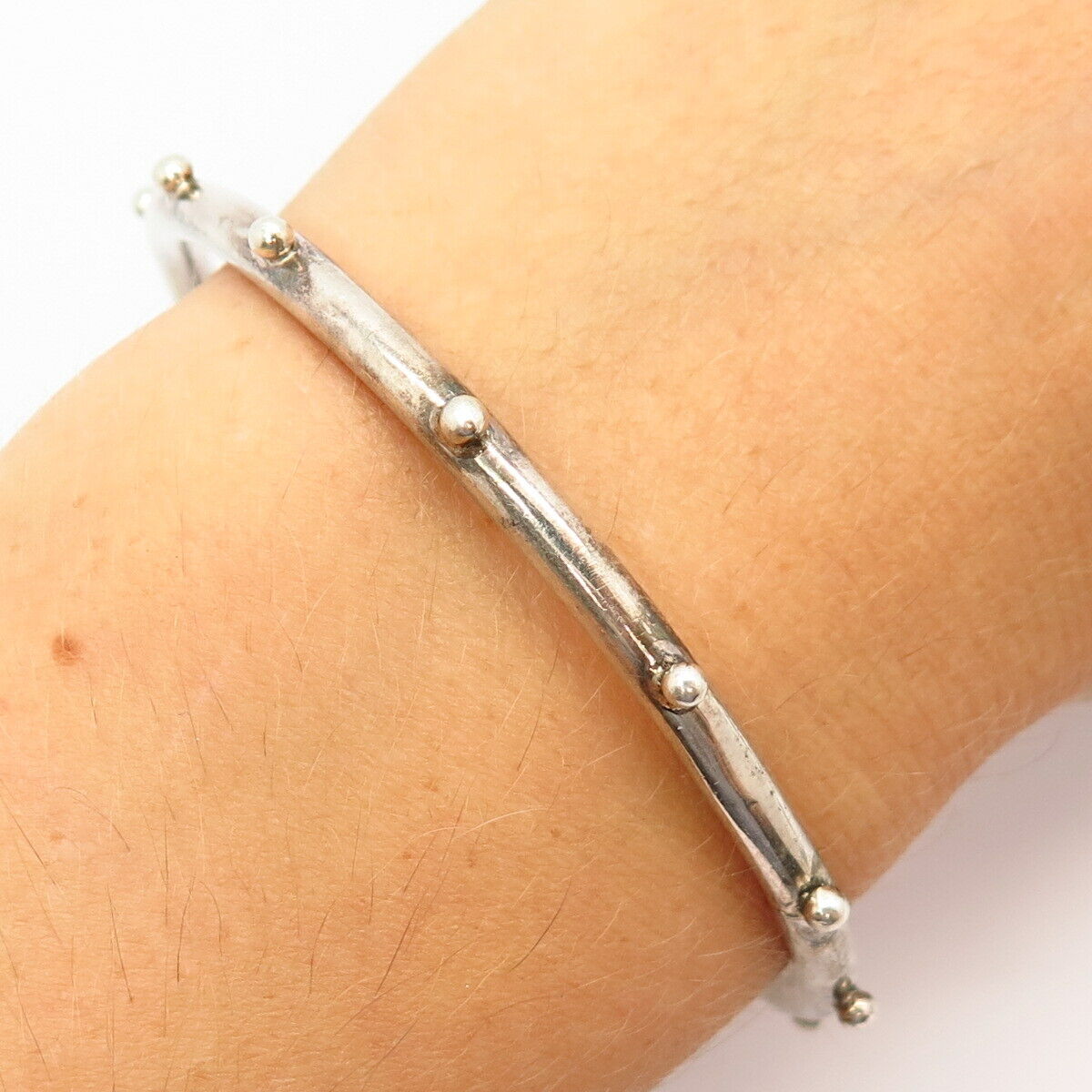 925 Sterling Silver Spike Design Bangle Bracelet 8"