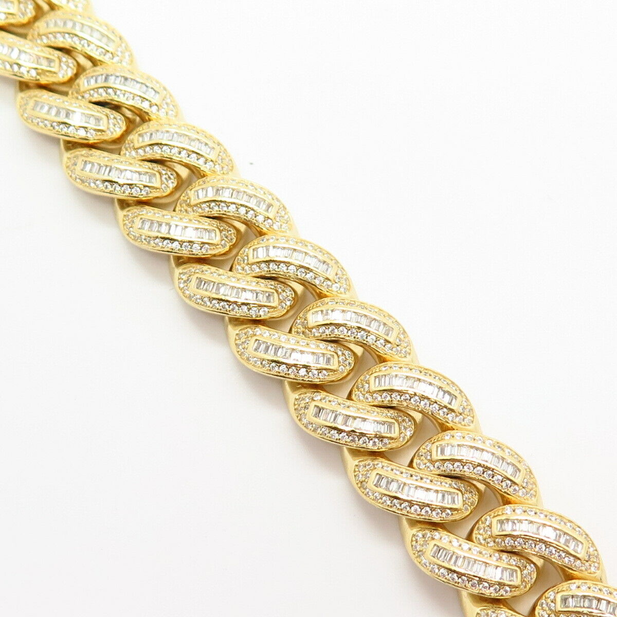 925 Sterling Silver Gold Plated C Z Thick Solid Cuban Link Bracelet 8"