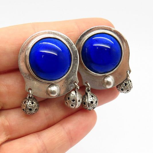 925 Sterling Silver Vintage Art Glass Bead Design Screw Back Earrings