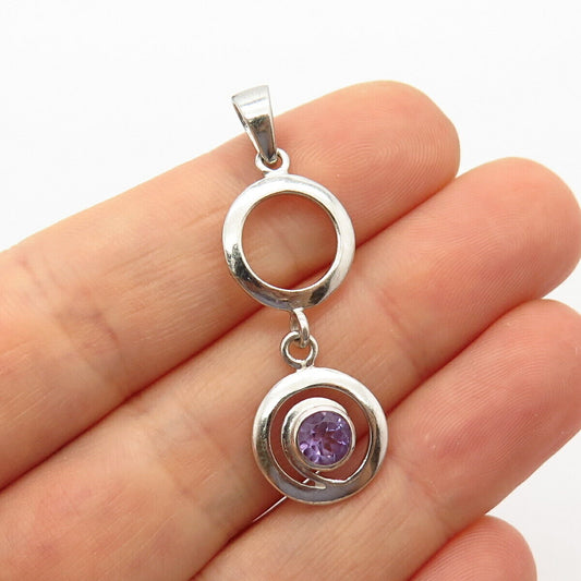 925 Sterling Silver Real Amethyst Gemstone Eye Design Dangling Pendant