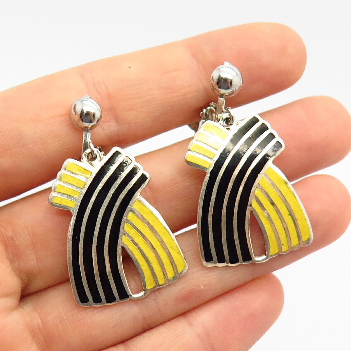 925 Sterling Silver Colorful Enamel Crossover Design Clip On Earrings