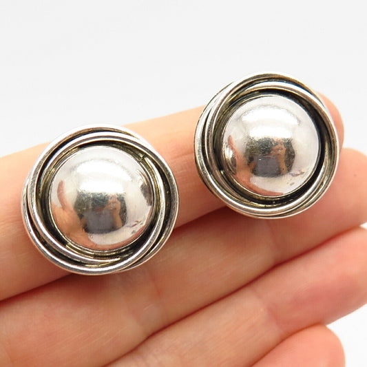 925 Sterling Silver Vintage Mexico Domed / Twisted Design Clip On Earrings