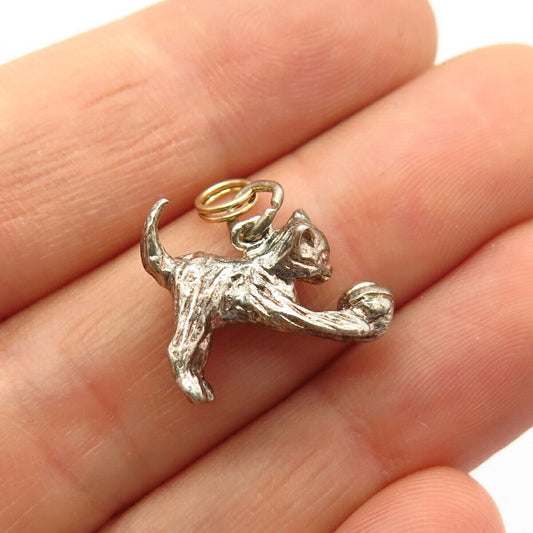 925 Sterling Silver Playful Kitty / Cal & Ball Pendant