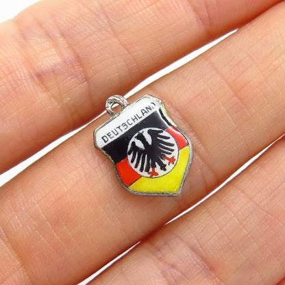 800 Silver Vintage Colourful Enamel “Deutschland” Coat of Arms Charm Pendant