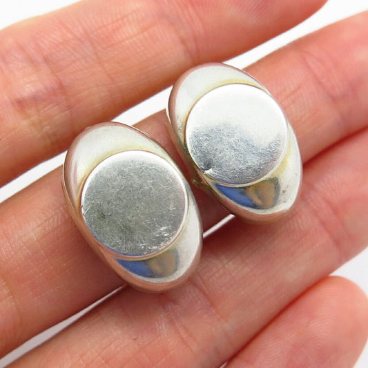 925 Sterling Silver 2-Tone Vintage Monet Button Design Clip On Earrings