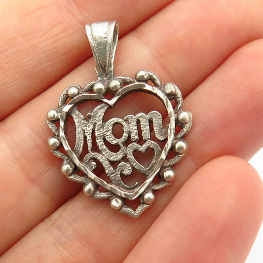 925 Sterling Silver "Mom" Heart Design Slide Pendant