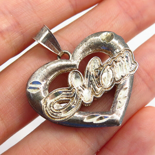 925 Sterling Silver Remini "Mom" Heart Design Pendant