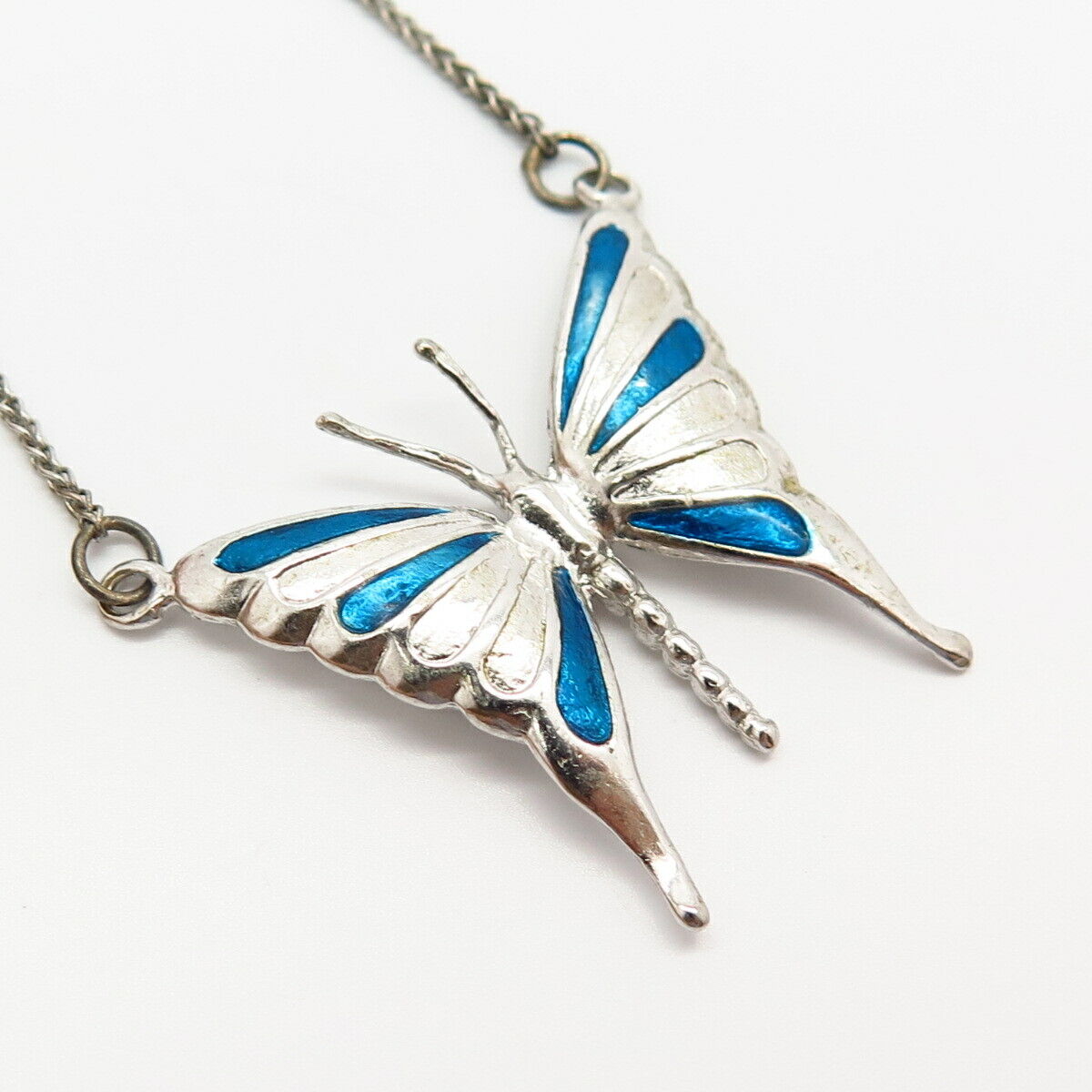 925 Sterling Silver Vintage Enamel Butterfly Design Necklace Central Part