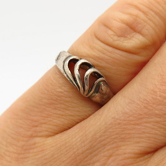 925 Sterling Silver Cutout Ribbed Design Ring Size 5.5