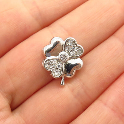 925 Sterling Silver C Z 4 Leaf Clover For Good Luck Slide Pendant