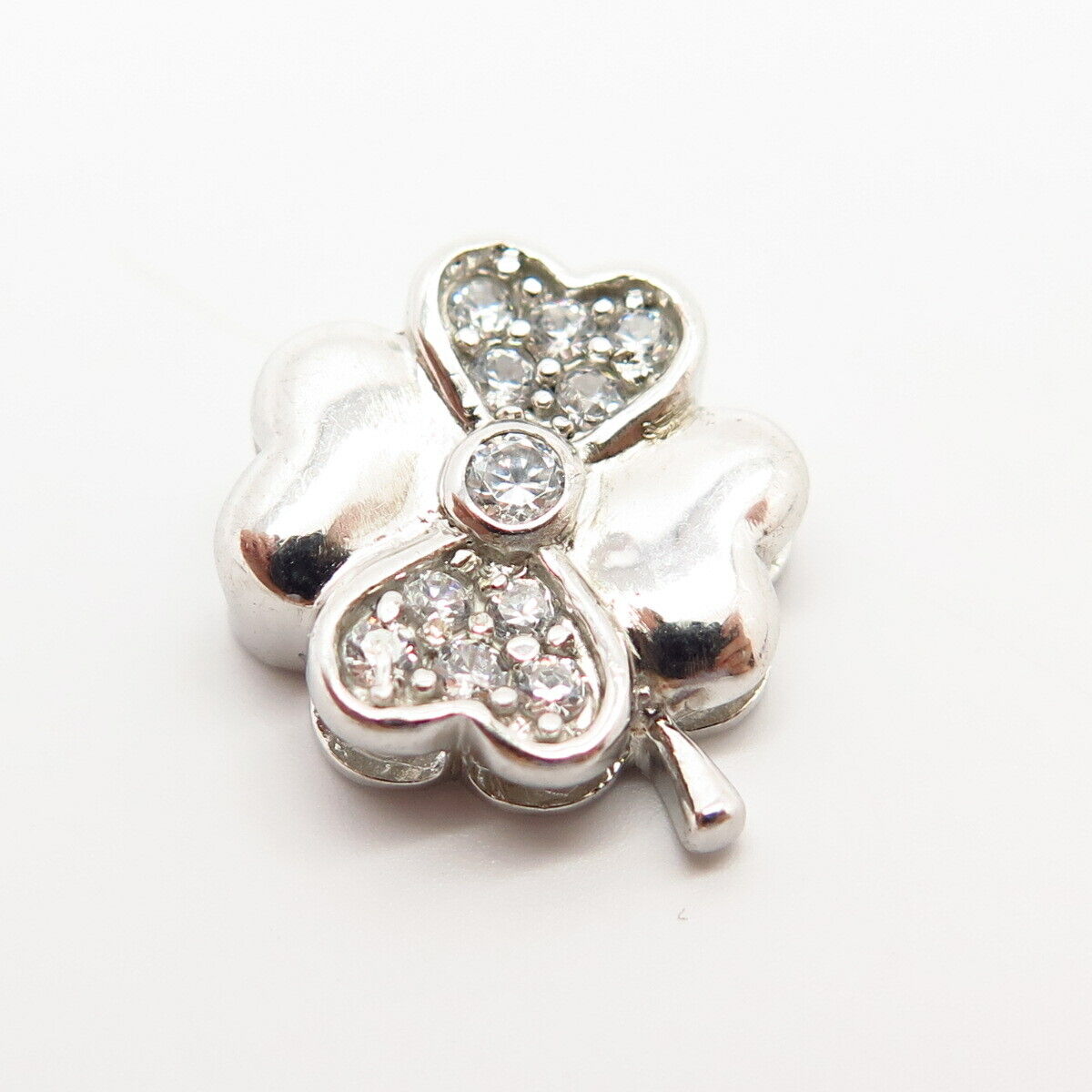 925 Sterling Silver C Z 4 Leaf Clover For Good Luck Slide Pendant