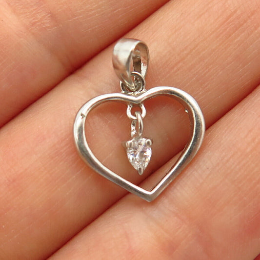 925 Sterling Silver Dangling C Z Open Heart Design Pendant