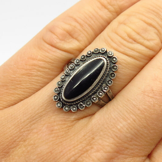 925 Sterling Silver Real Black Onyx Gemstone Wide Ring Size 6 3/4