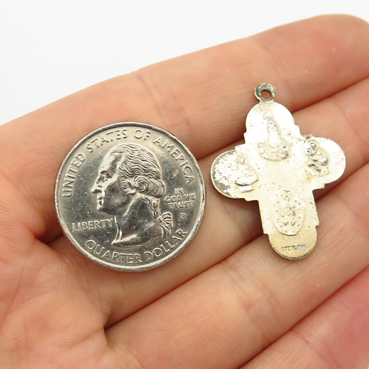 925 Sterling Silver Vintage Religious Four-Way Medal Cross Pendant