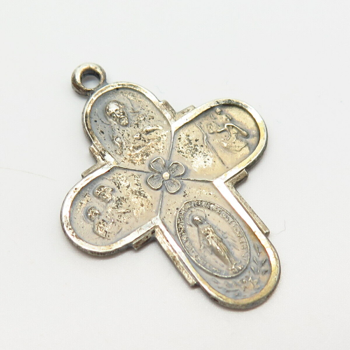 925 Sterling Silver Vintage Religious Four-Way Medal Cross Pendant