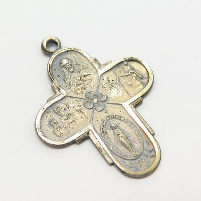 925 Sterling Silver Vintage Religious Four-Way Medal Cross Pendant