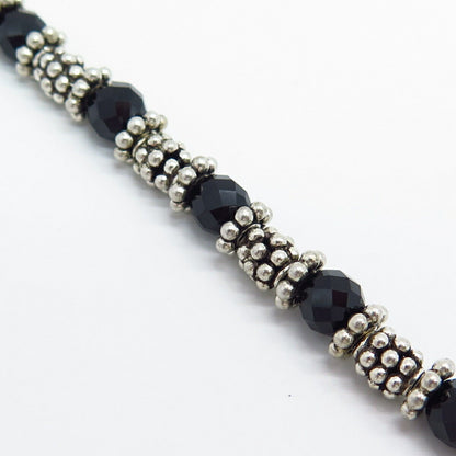 925 Sterling Silver Vintage Real Melanite Gem Beaded Design Link Bracelet 6"