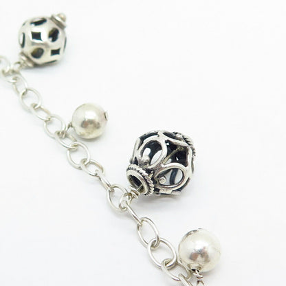 925 Sterling Silver Assorted Bead Charm Link Bracelet 7"