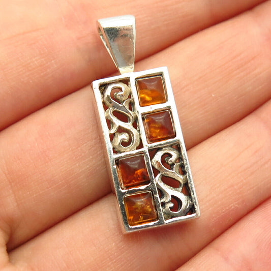 925 Sterling Silver Real Amber Swirl Design Slide Pendant