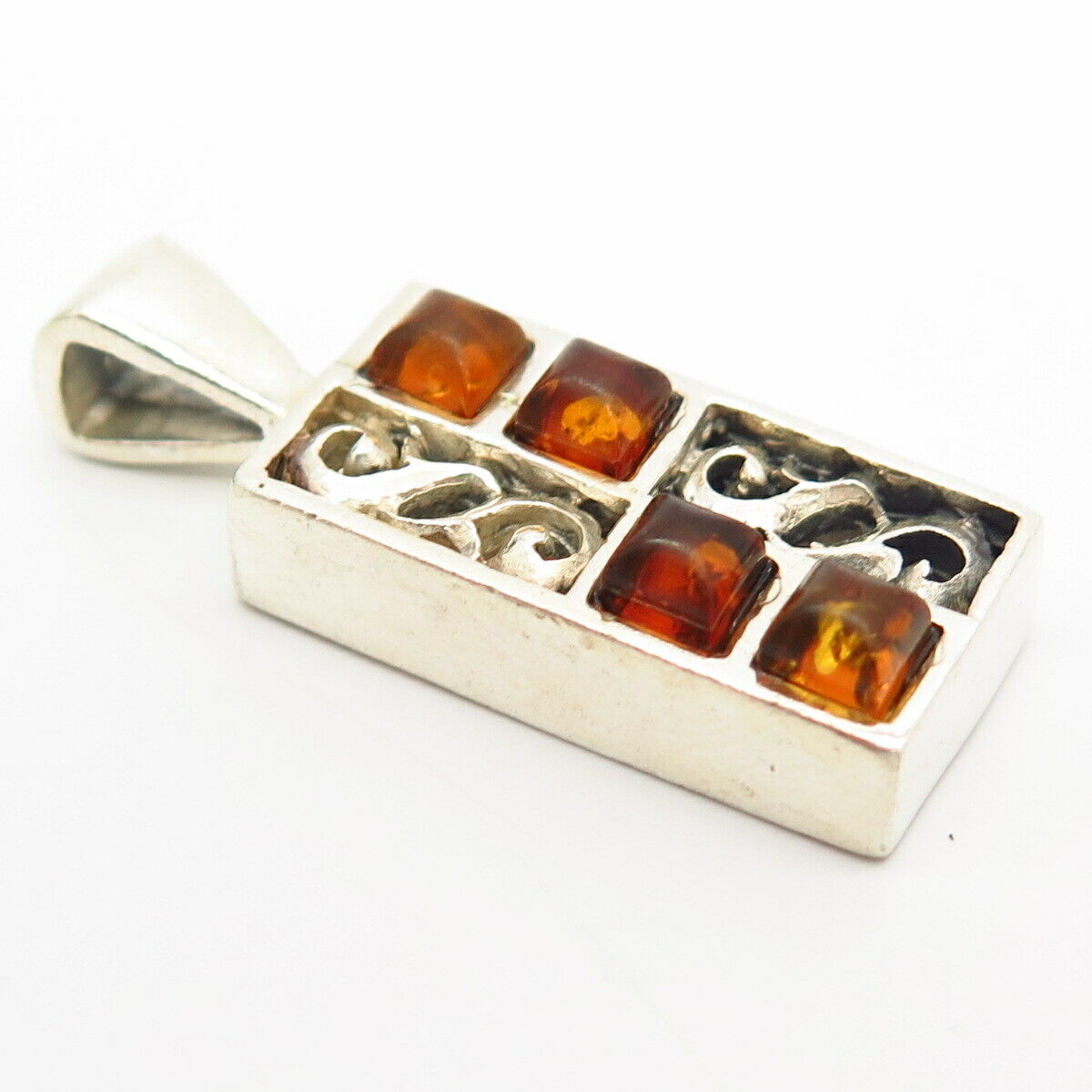 925 Sterling Silver Real Amber Swirl Design Slide Pendant