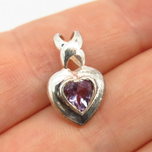 925 Sterling Silver Real Amethyst Gem Heart Design Slide Pendant