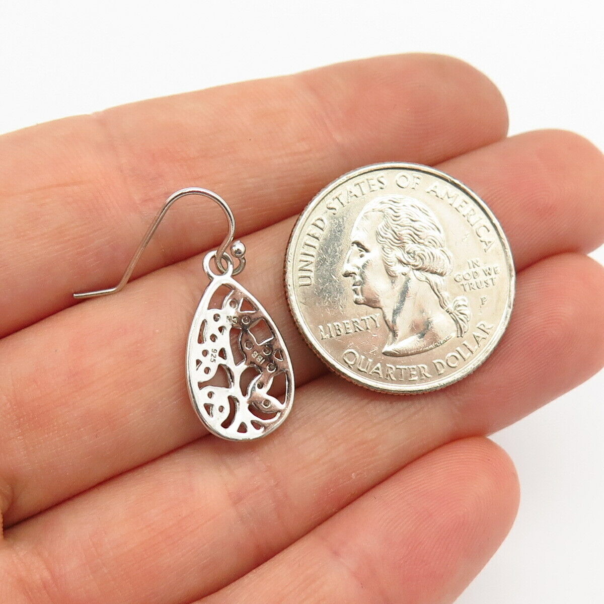 925 Sterling Silver C Z Tree of Life Design Dangling Earrings