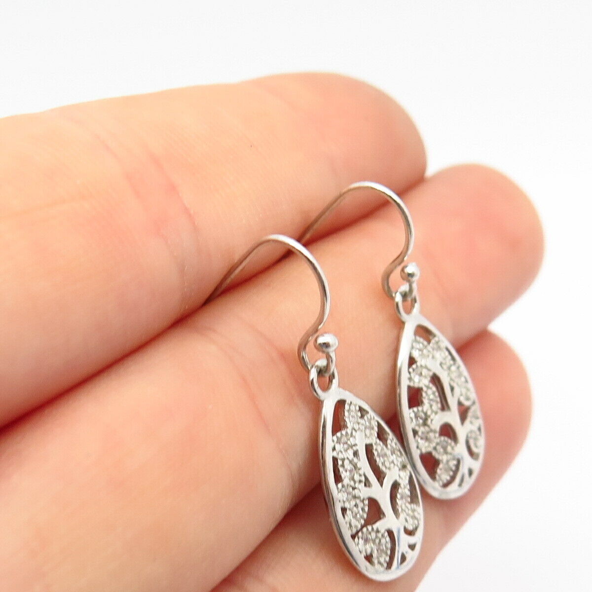 925 Sterling Silver C Z Tree of Life Design Dangling Earrings