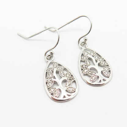 925 Sterling Silver C Z Tree of Life Design Dangling Earrings