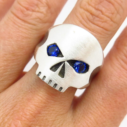 925 Sterling Silver C Z Skull Design Solid Biker Ring Size 9.5