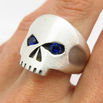 925 Sterling Silver C Z Skull Design Solid Biker Ring Size 9.5