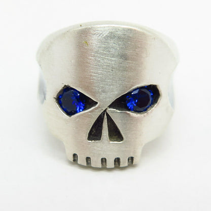 925 Sterling Silver C Z Skull Design Solid Biker Ring Size 9.5