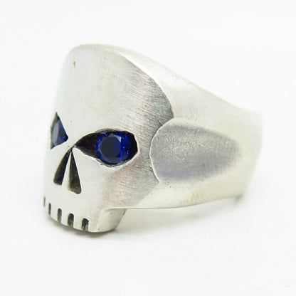 925 Sterling Silver C Z Skull Design Solid Biker Ring Size 9.5