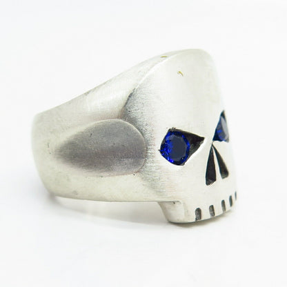 925 Sterling Silver C Z Skull Design Solid Biker Ring Size 9.5