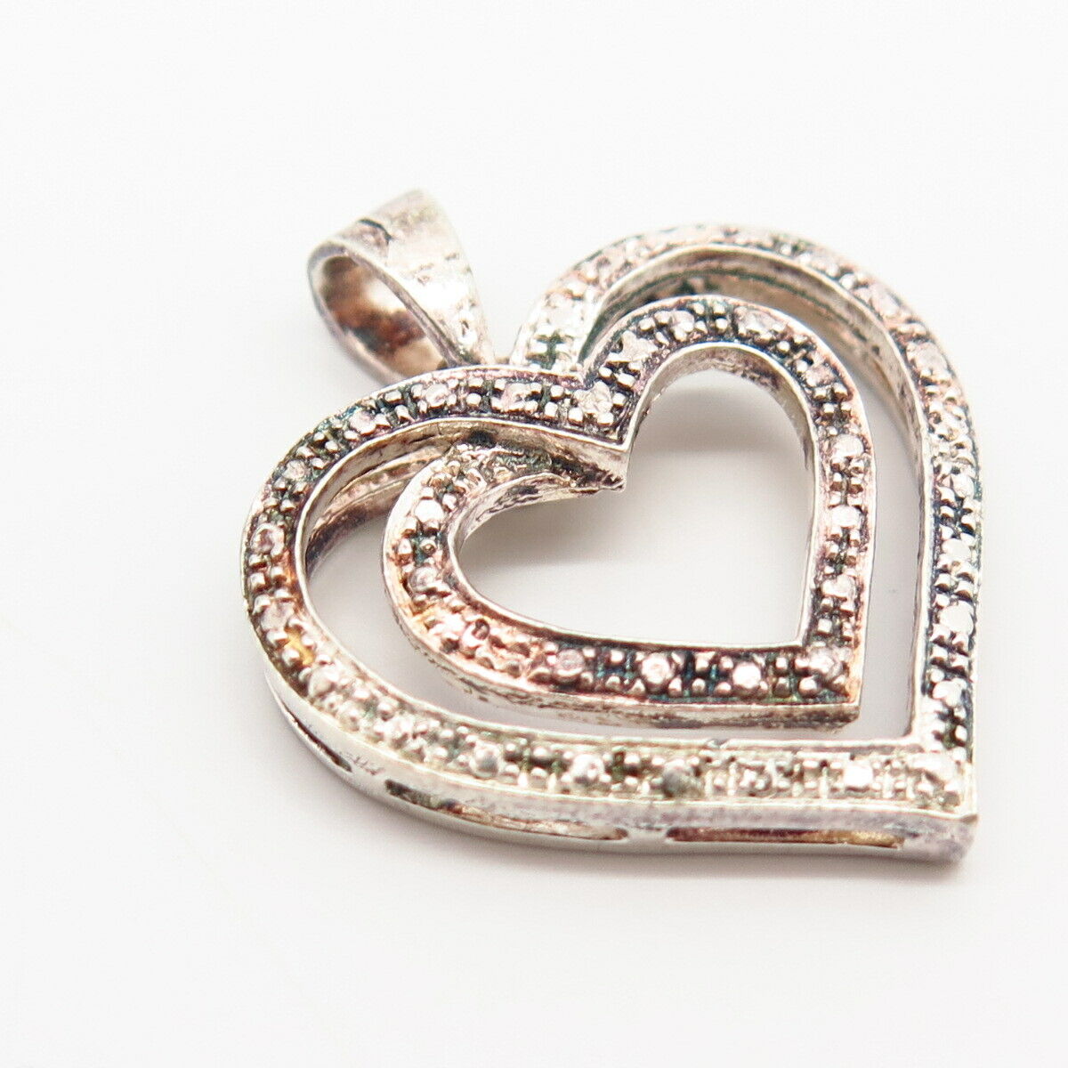 925 Sterling Silver Double Heart Design Pendant