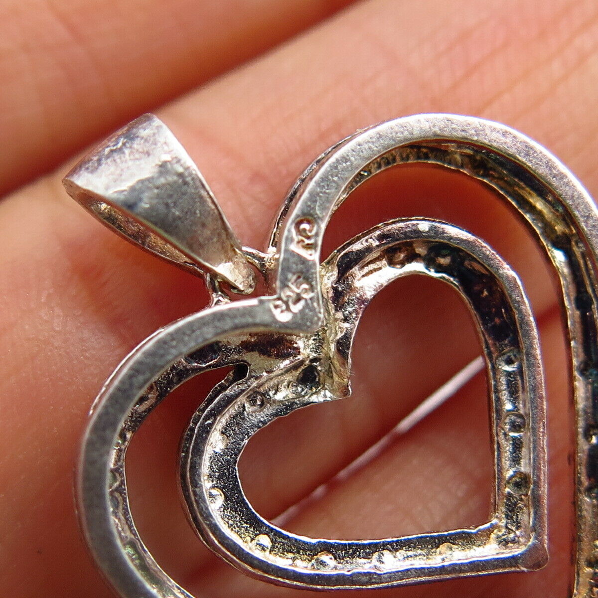 925 Sterling Silver Double Heart Design Pendant