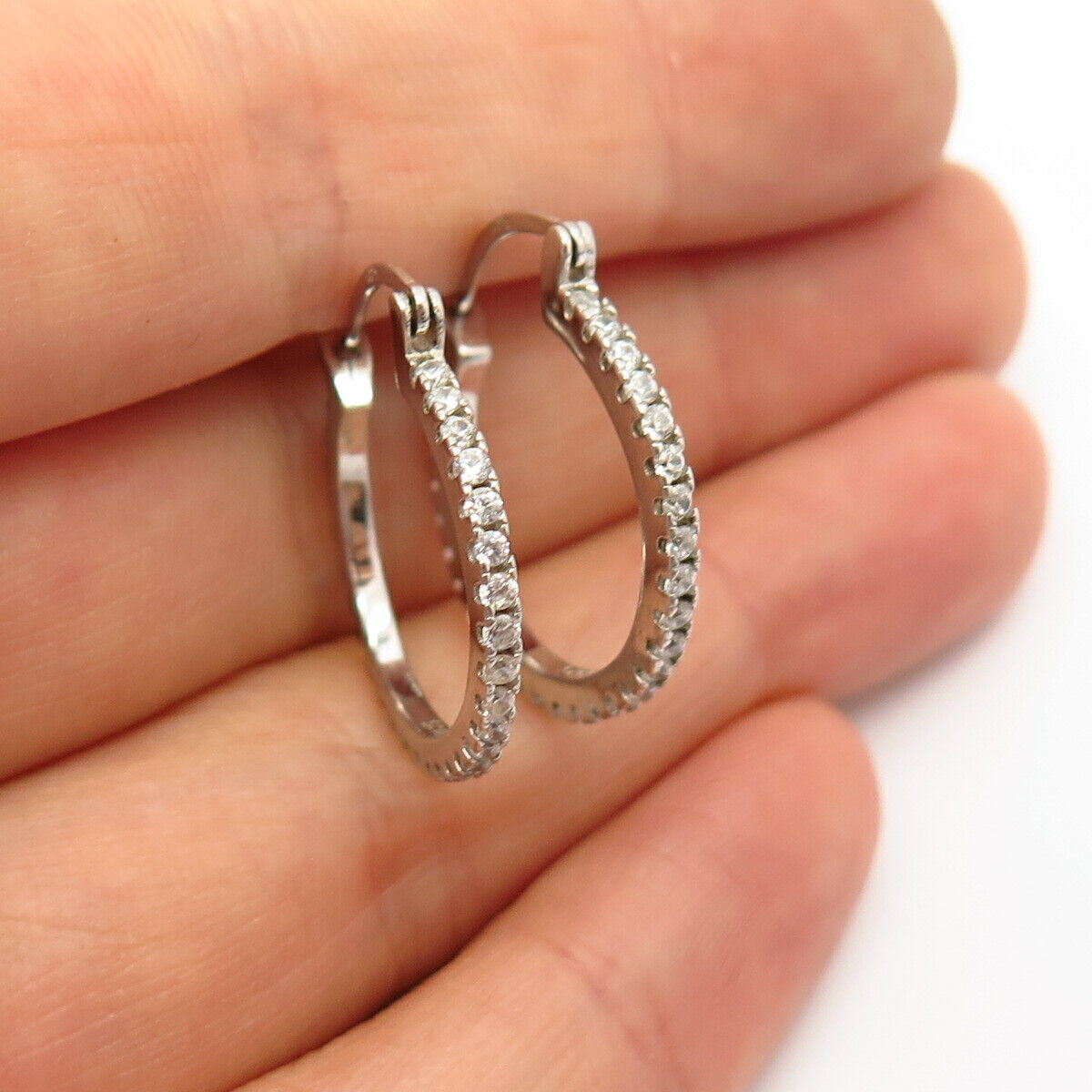 925 Sterling Silver Overlay C Z Hoop Earrings