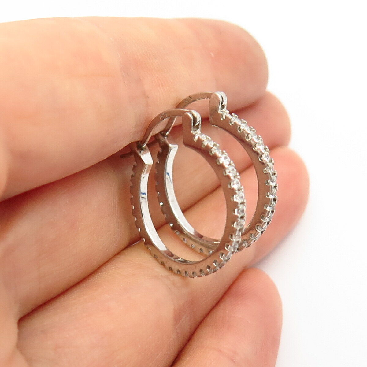 925 Sterling Silver Overlay C Z Hoop Earrings